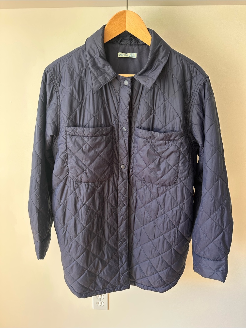 Quilted Navy Women's Jacket - Lightweight Button-Front Coat